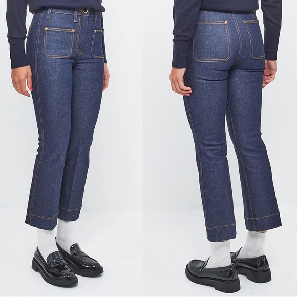 KHAITE The Raquel Sailor Cropped Kick Flare Jeans Raw Dark Wash Size 30 NEW - Picture 3 of 12